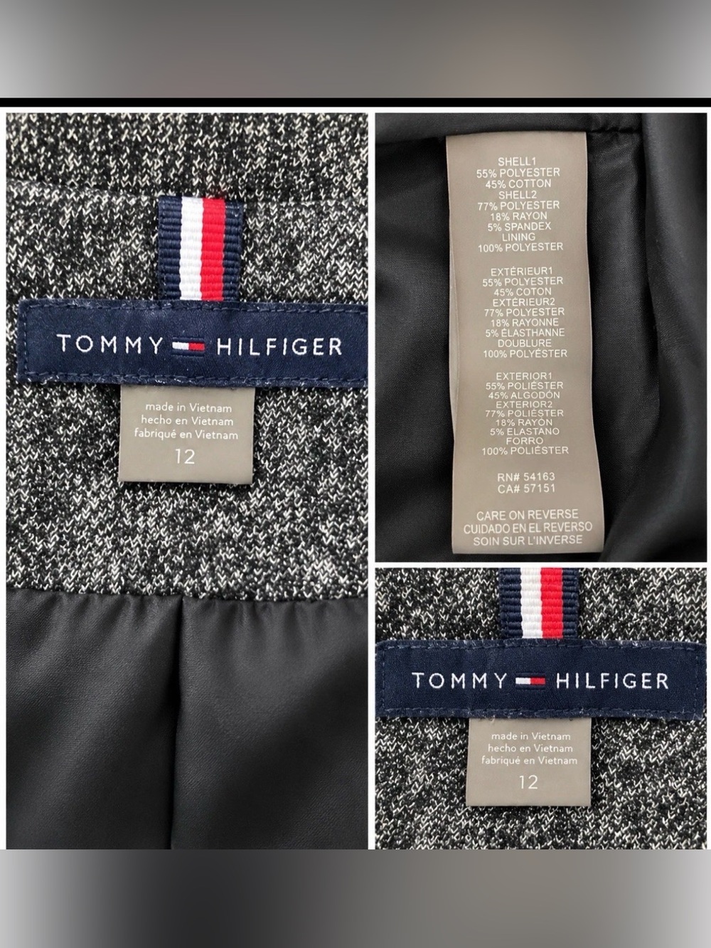 Tommy Hilfiger Women’s Blazer Sz 12 Gray Tweed Elbow Patch Jacket Preppy - Picture 8 of 11
